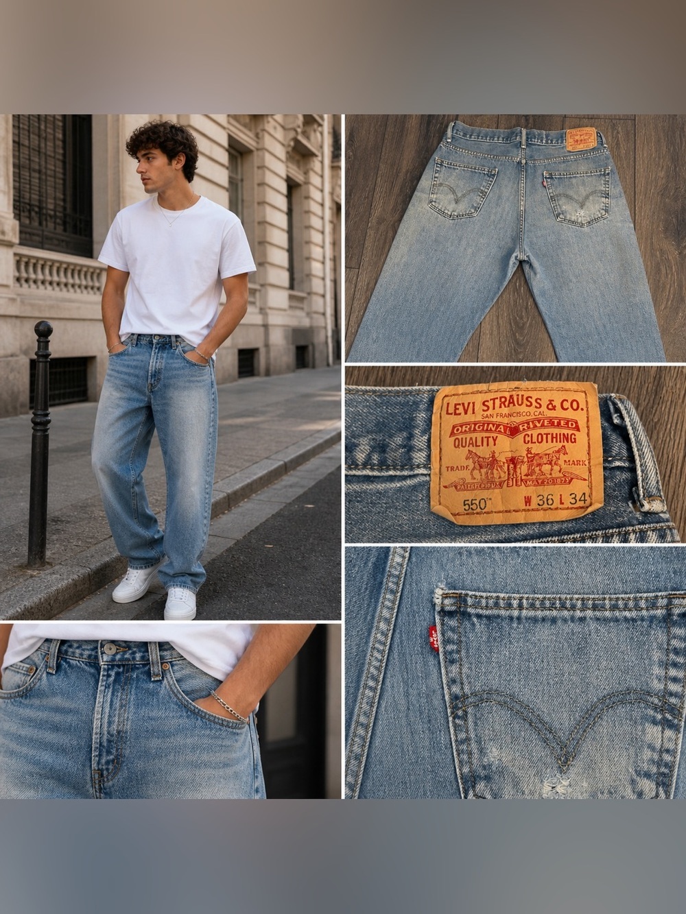 Levi’s 550 Relaxed Fit Jeans Distressed Light Wash 36x34